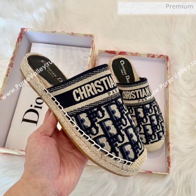 Dior Granville Dior Oblique Embroidered Cotton Mule Deep Blue 2020 (HB-20041565)