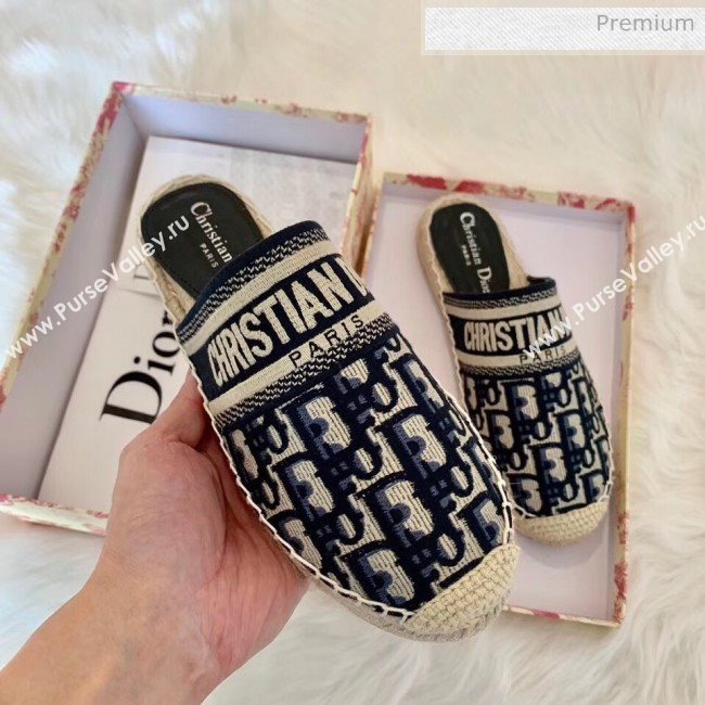 Dior Granville Dior Oblique Embroidered Cotton Mule Deep Blue 2020 (HB-20041565)