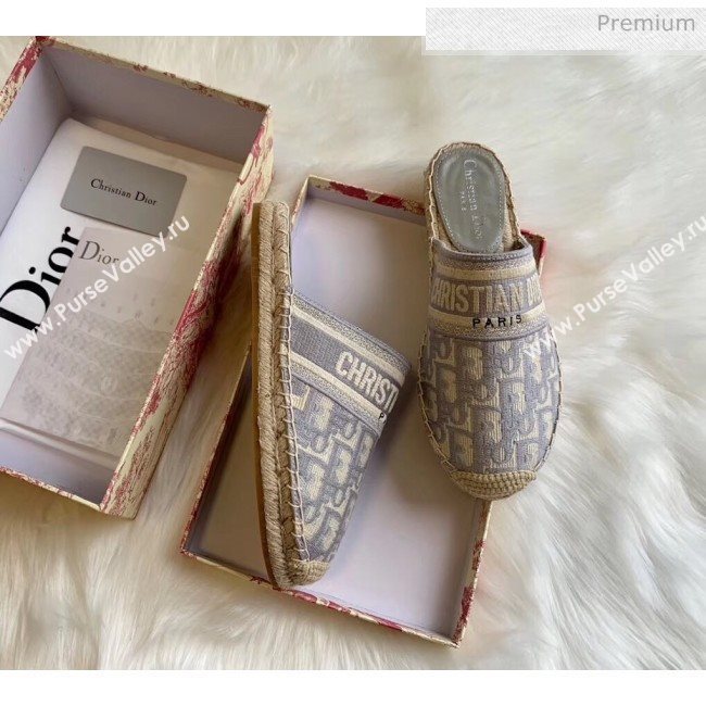 Dior Granville Dior Oblique Embroidered Cotton Mule Grey 2020 (HB-20041567)