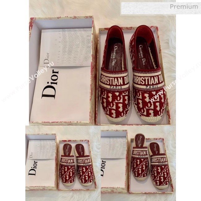 Dior Granville Dior Oblique Embroidered Cotton Espadrille Burgundy 2020 (HB-20041568)