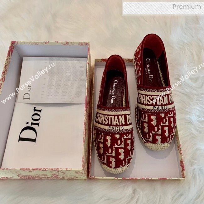 Dior Granville Dior Oblique Embroidered Cotton Espadrille Burgundy 2020 (HB-20041568)