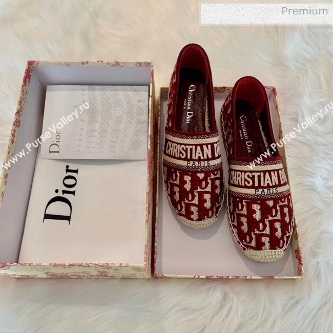 Dior Granville Dior Oblique Embroidered Cotton Espadrille Burgundy 2020 (HB-20041568)