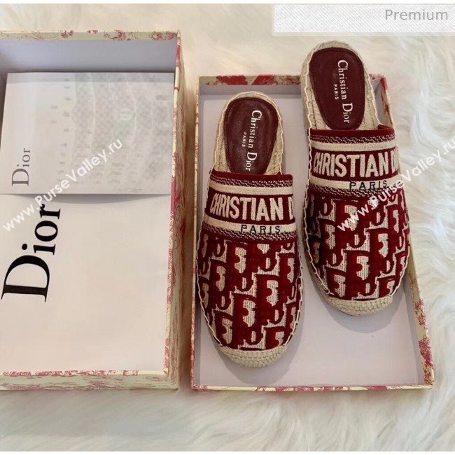Dior Granville Dior Oblique Embroidered Cotton Mule Burgundy 2020 (HB-20041569)