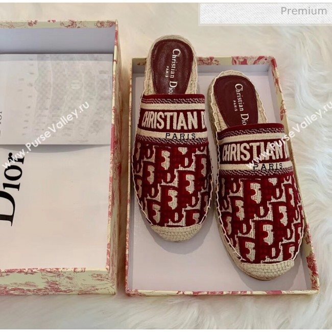 Dior Granville Dior Oblique Embroidered Cotton Mule Burgundy 2020 (HB-20041569)
