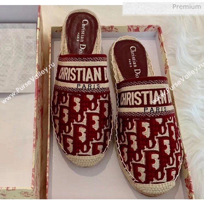 Dior Granville Dior Oblique Embroidered Cotton Mule Burgundy 2020 (HB-20041569)