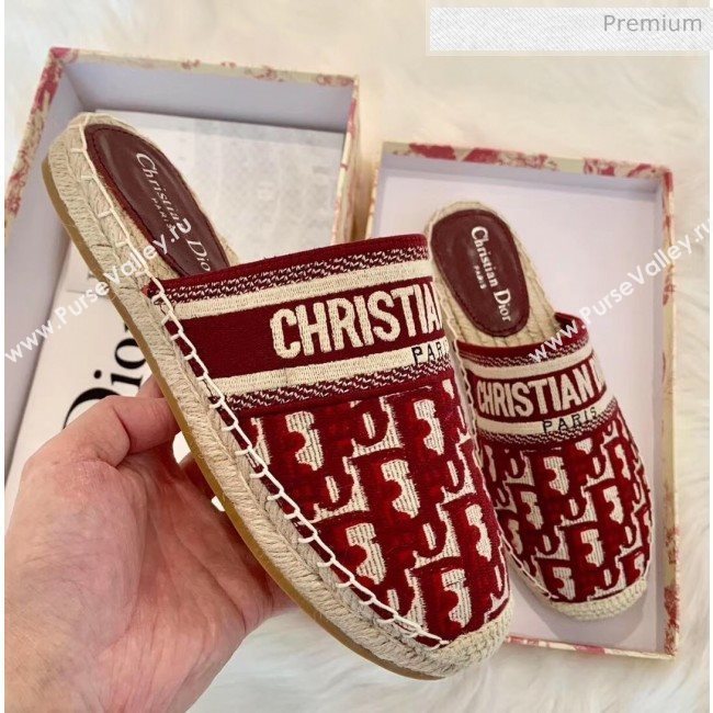 Dior Granville Dior Oblique Embroidered Cotton Mule Burgundy 2020 (HB-20041569)