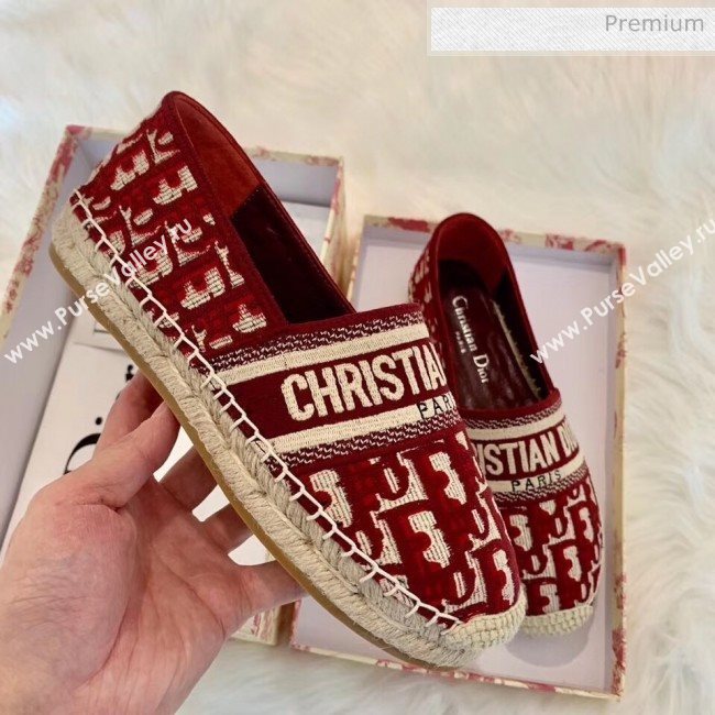 Dior Granville Dior Oblique Embroidered Cotton Espadrille Burgundy 2020 (HB-20041568)