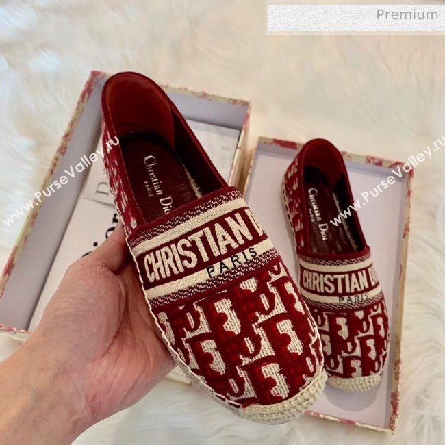 Dior Granville Dior Oblique Embroidered Cotton Espadrille Burgundy 2020 (HB-20041568)