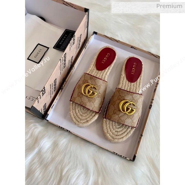 Gucci GG Matelassé Canvas Espadrille Sandal Beige/Burgundy 2020 (HB-20041401)