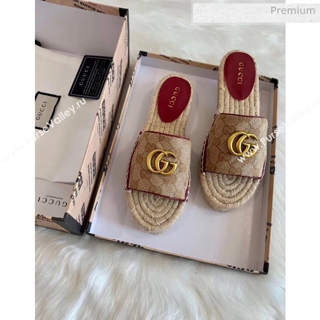 Gucci GG Matelassé Canvas Espadrille Sandal Beige/Burgundy 2020 (HB-20041401)