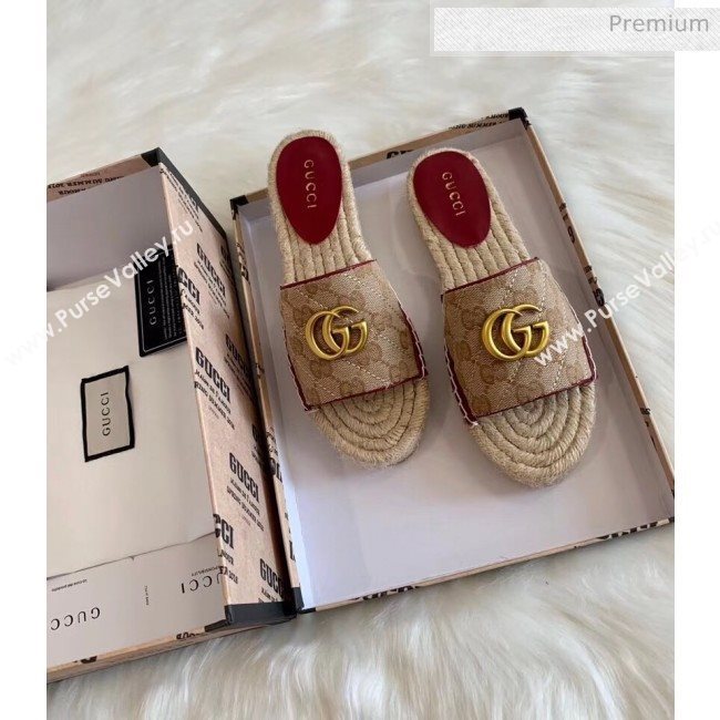 Gucci GG Matelassé Canvas Espadrille Sandal Beige/Burgundy 2020 (HB-20041401)