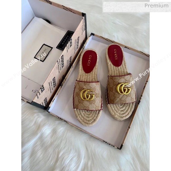 Gucci GG Matelassé Canvas Espadrille Sandal Beige/Burgundy 2020 (HB-20041401)