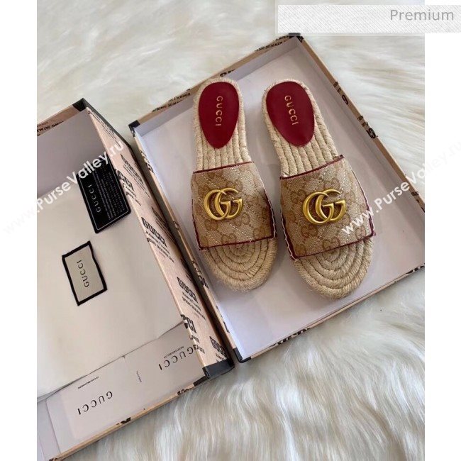 Gucci GG Matelassé Canvas Espadrille Sandal Beige/Burgundy 2020 (HB-20041401)