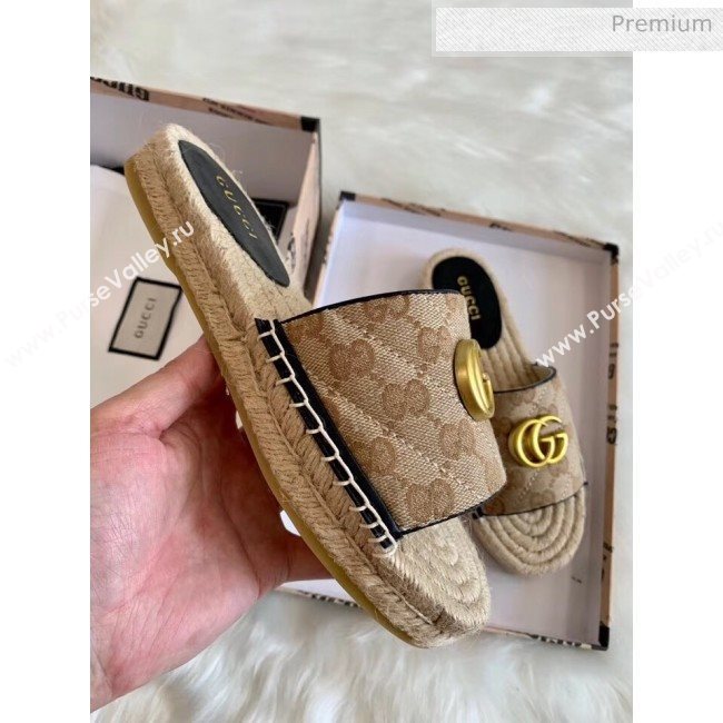 Gucci GG Matelassé Canvas Espadrille Sandal Beige/Black 2020 (HB-20041402)