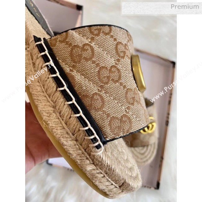 Gucci GG Matelassé Canvas Espadrille Sandal Beige/Black 2020 (HB-20041402)