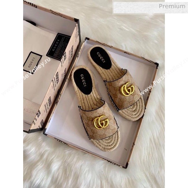 Gucci GG Matelassé Canvas Espadrille Sandal Beige/Black 2020 (HB-20041402)