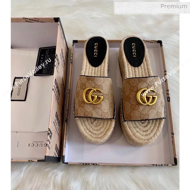 Gucci GG Matelassé Canvas Espadrille Sandal With Cord platform Beige 2020 (HB-20041405)