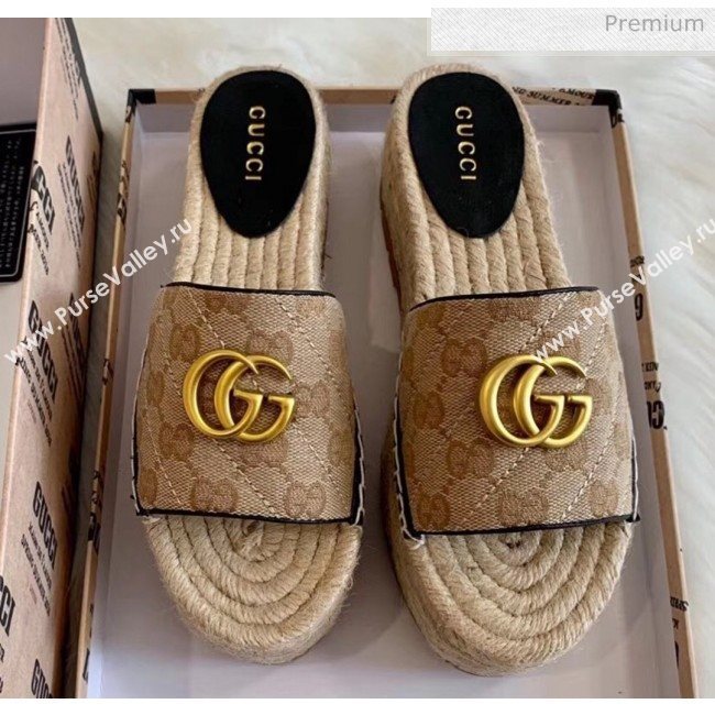 Gucci GG Matelassé Canvas Espadrille Sandal With Cord platform Beige 2020 (HB-20041405)