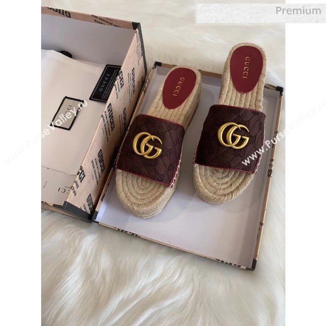 Gucci GG Matelassé Canvas Espadrille Sandal With Cord platform Chocolate 2020 (HB-20041406)