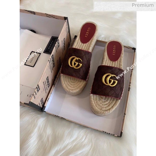 Gucci GG Matelassé Canvas Espadrille Sandal With Cord platform Chocolate 2020 (HB-20041406)