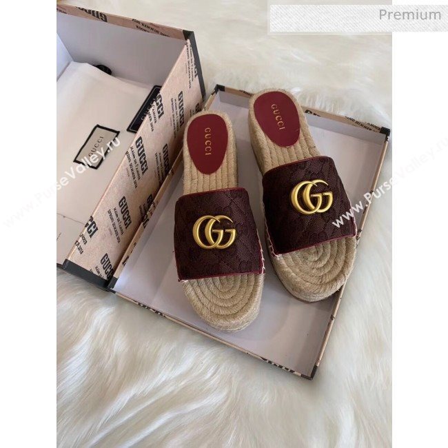 Gucci GG Matelassé Canvas Espadrille Sandal With Cord platform Chocolate 2020 (HB-20041406)