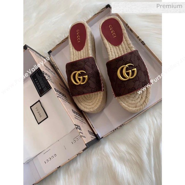 Gucci GG Matelassé Canvas Espadrille Sandal With Cord platform Chocolate 2020 (HB-20041406)