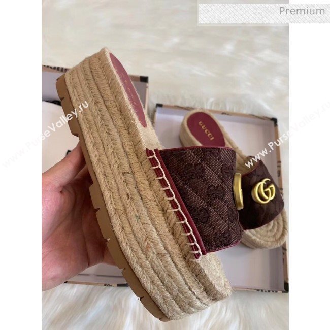 Gucci GG Matelassé Canvas Espadrille Sandal With Cord platform Chocolate 2020 (HB-20041406)