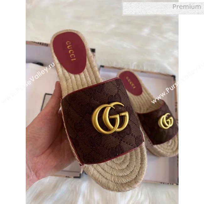 Gucci GG Matelassé Canvas Espadrille Sandal With Cord platform Chocolate 2020 (HB-20041406)