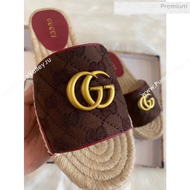 Gucci GG Matelassé Canvas Espadrille Sandal With Cord platform Chocolate 2020 (HB-20041406)