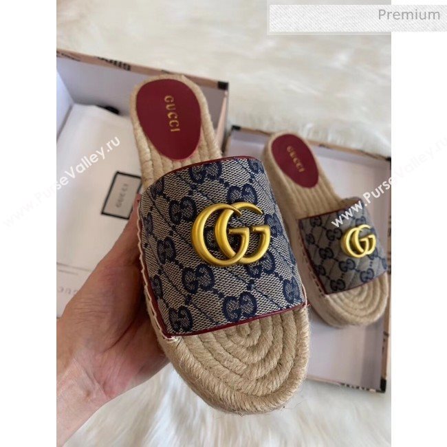 Gucci GG Matelassé Canvas Espadrille Sandal With Cord platform Blue 2020 (HB-20041407)