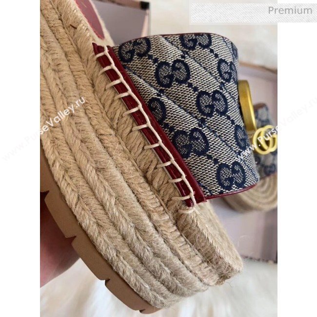 Gucci GG Matelassé Canvas Espadrille Sandal With Cord platform Blue 2020 (HB-20041407)