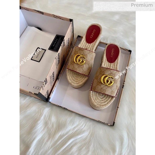 Gucci GG Matelassé Canvas Espadrille Sandal With Cord platform Beige/Burgundy 2020 (HB-20041408)