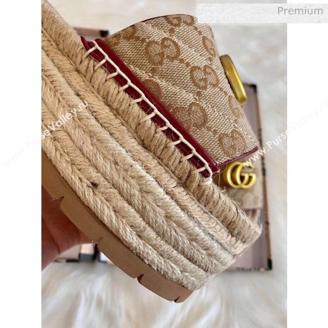 Gucci GG Matelassé Canvas Espadrille Sandal With Cord platform Beige/Burgundy 2020 (HB-20041408)