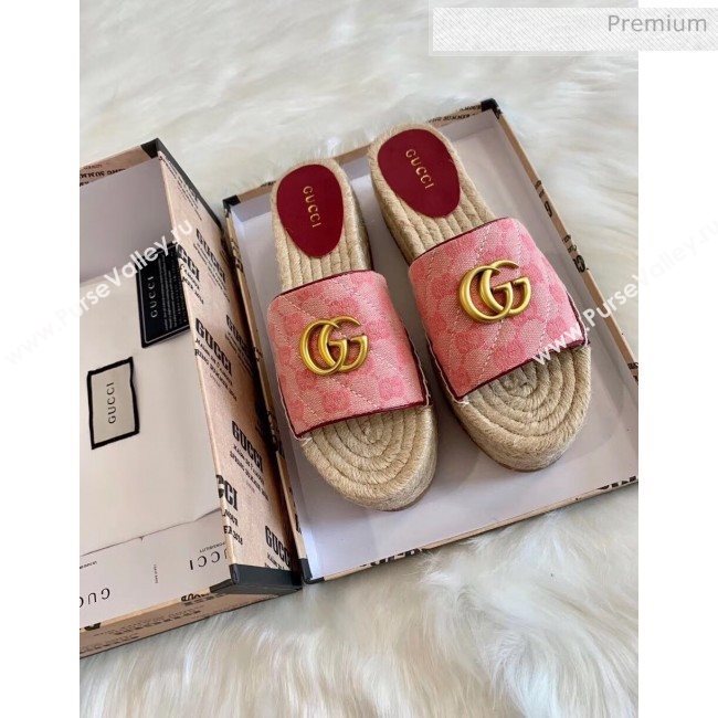 Gucci GG Matelassé Canvas Espadrille Sandal With Cord platform Pink 2020 (HB-20041409)