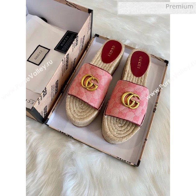 Gucci GG Matelassé Canvas Espadrille Sandal With Cord platform Pink 2020 (HB-20041409)