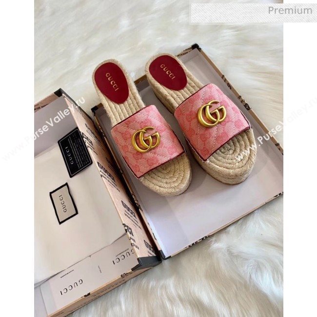 Gucci GG Matelassé Canvas Espadrille Sandal With Cord platform Pink 2020 (HB-20041409)