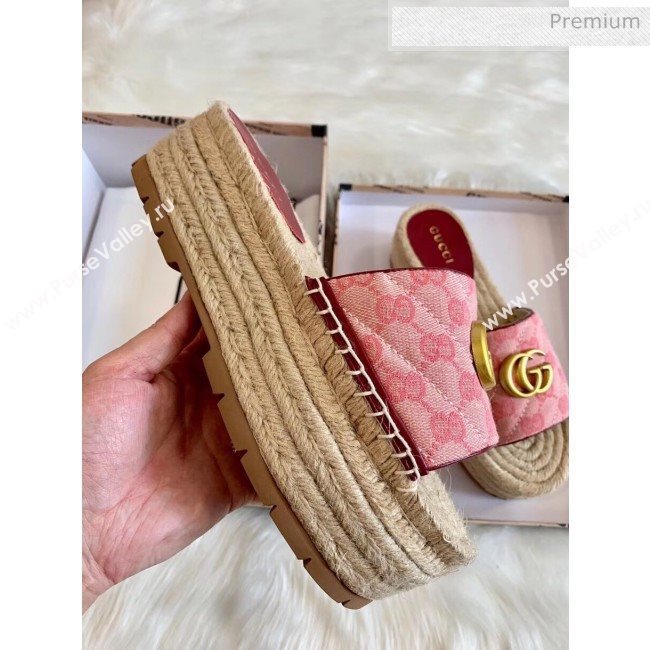 Gucci GG Matelassé Canvas Espadrille Sandal With Cord platform Pink 2020 (HB-20041409)