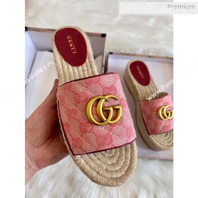 Gucci GG Matelassé Canvas Espadrille Sandal With Cord platform Pink 2020 (HB-20041409)