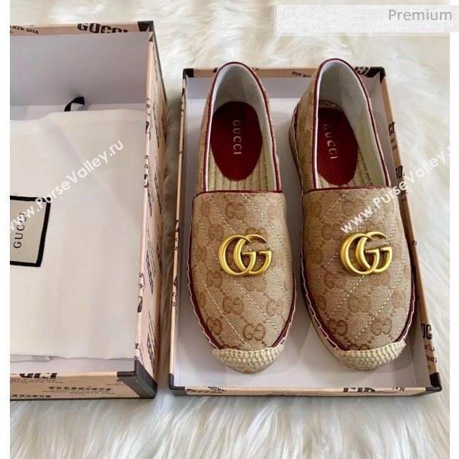 Gucci GG Matelassé Canvas Espadrille Beige/Burgundy 2020 (HB-20041414)