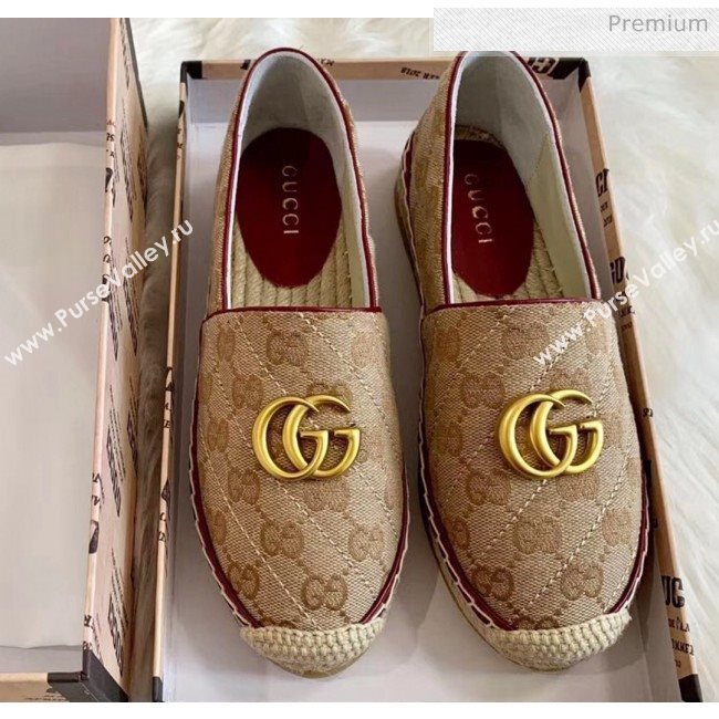 Gucci GG Matelassé Canvas Espadrille Beige/Burgundy 2020 (HB-20041414)