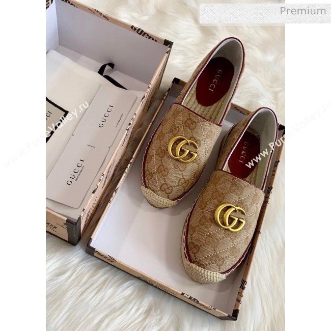 Gucci GG Matelassé Canvas Espadrille Beige/Burgundy 2020 (HB-20041414)