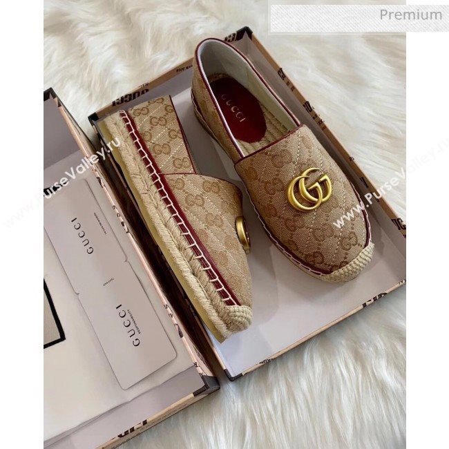 Gucci GG Matelassé Canvas Espadrille Beige/Burgundy 2020 (HB-20041414)