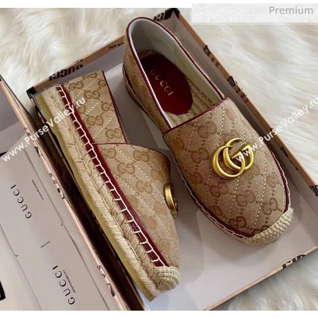 Gucci GG Matelassé Canvas Espadrille Beige/Burgundy 2020 (HB-20041414)