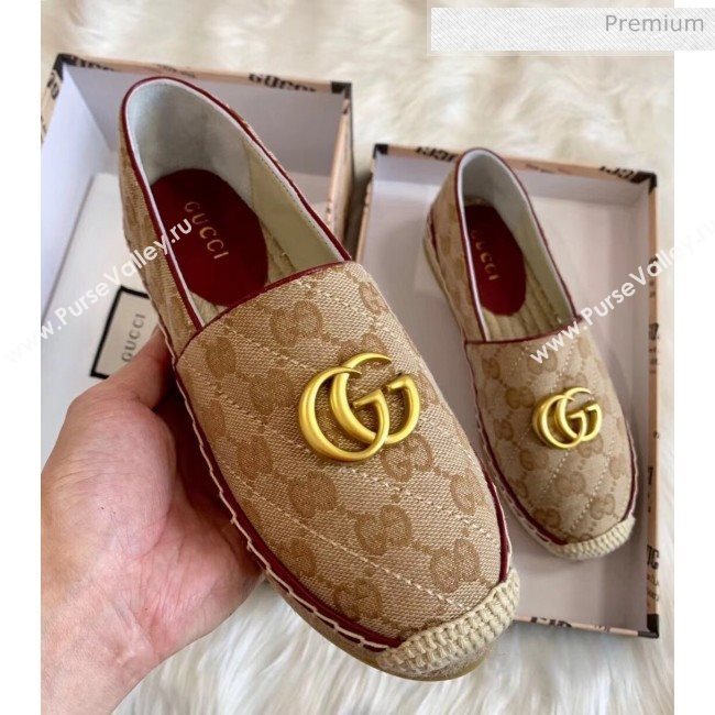 Gucci GG Matelassé Canvas Espadrille Beige/Burgundy 2020 (HB-20041414)