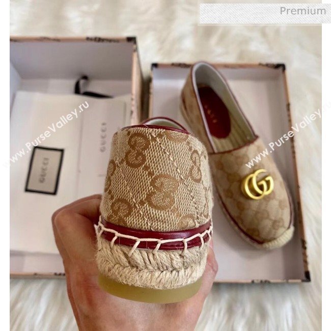 Gucci GG Matelassé Canvas Espadrille Beige/Burgundy 2020 (HB-20041414)