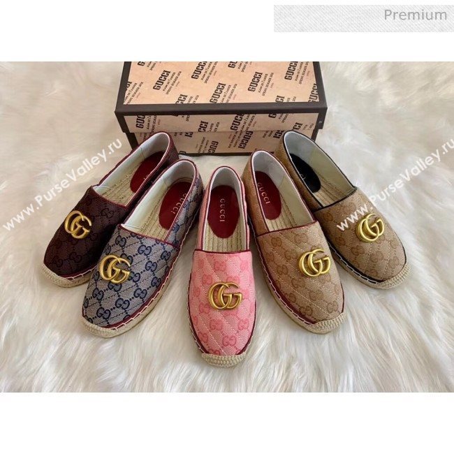 Gucci GG Matelassé Canvas Espadrille Beige/Burgundy 2020 (HB-20041414)