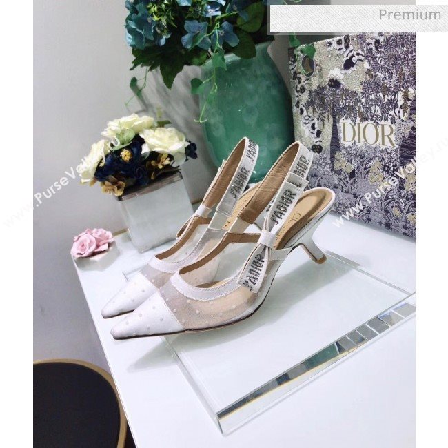 Dior JAdior Slingback Plumetis Pump With 6.5cm Heel White 2020 (JC-20041822)