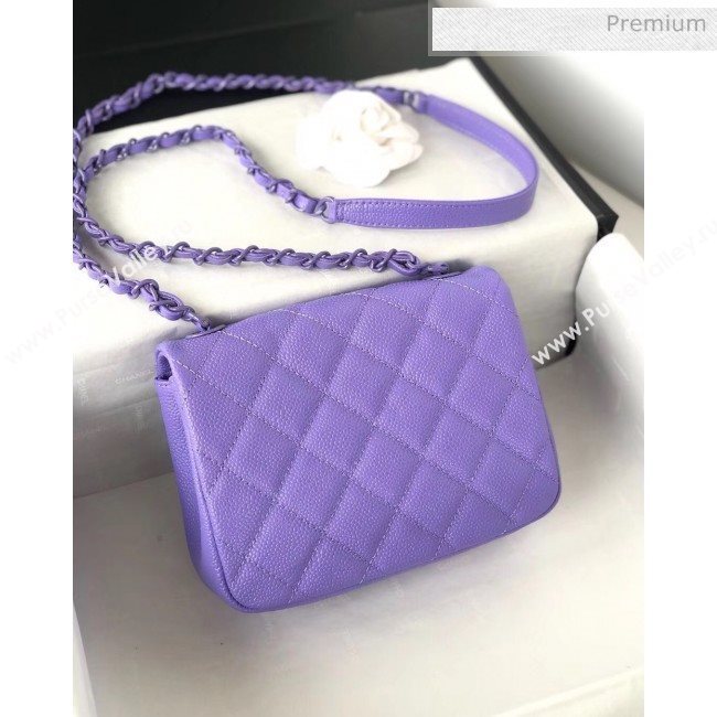 Chanel Grained Calfskin &amp; Lacquered Metal Flap Bag AS1784 Purple 2020 (YD-20041742)