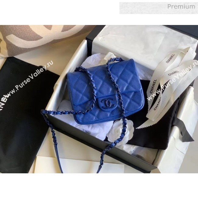 Chanel Grained Calfskin &amp; Lacquered Metal Flap Bag AS1784 Blue 2020 (JY-20041740)