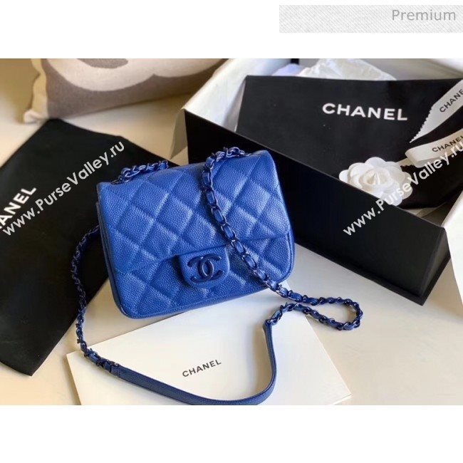 Chanel Grained Calfskin &amp; Lacquered Metal Flap Bag AS1784 Blue 2020 (JY-20041740)